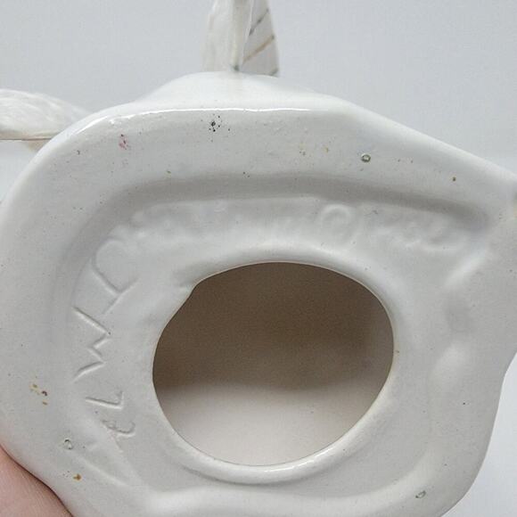 Signed Vintage Hand Painted White Christmas Angel & Horn Figurine 1972 - Picture 10 of 11